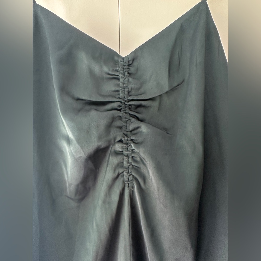 Express Elegant Dark Green Silky Slip Midi Dress - Picture 5 of 8